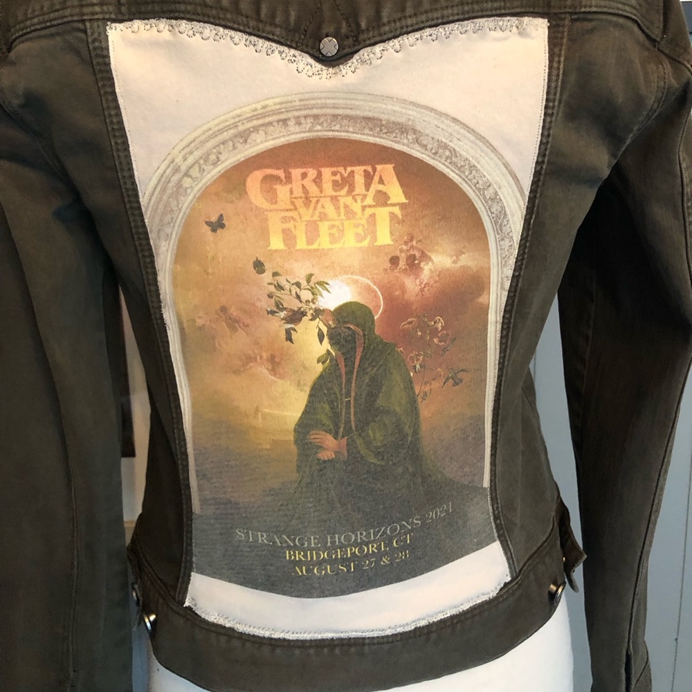 Greta Van Fleet Up-Cycled Green Stretch Denim Jacket Women’s Size Small